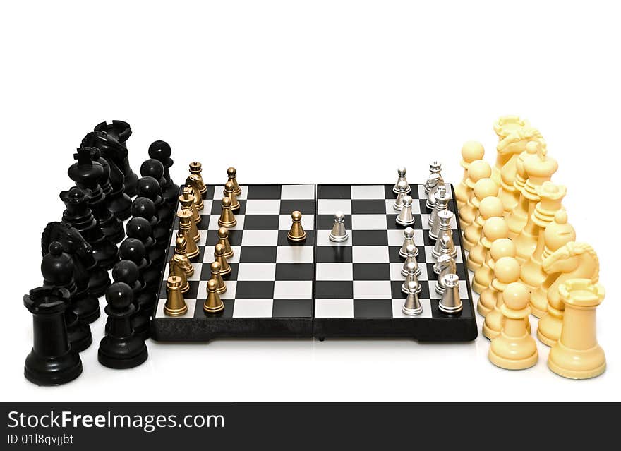 Gold and silver chess on a white background. Gold and silver chess on a white background