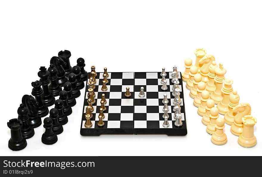 Gold and silver chess on a white background. Gold and silver chess on a white background