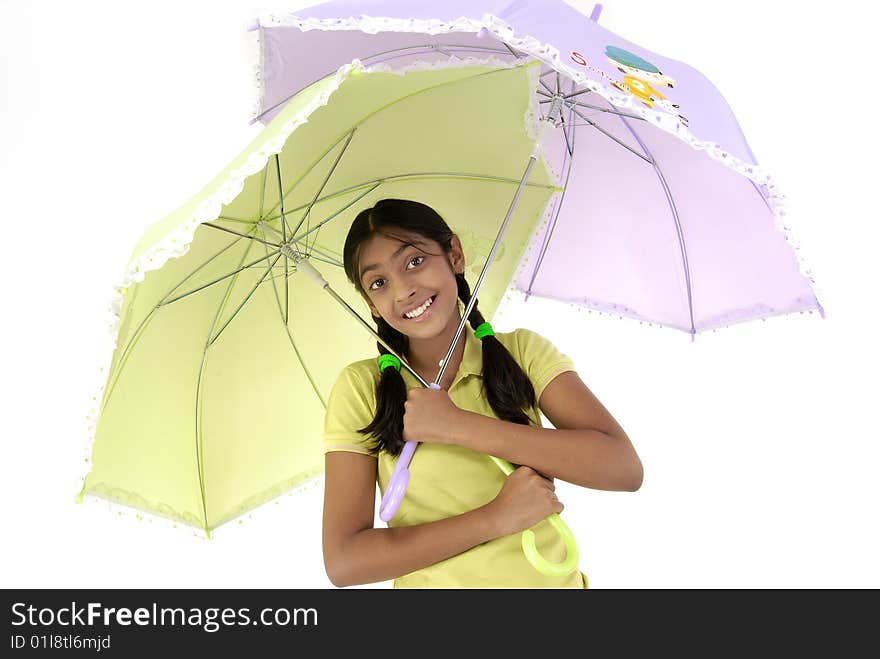 Girl holding two umbrella