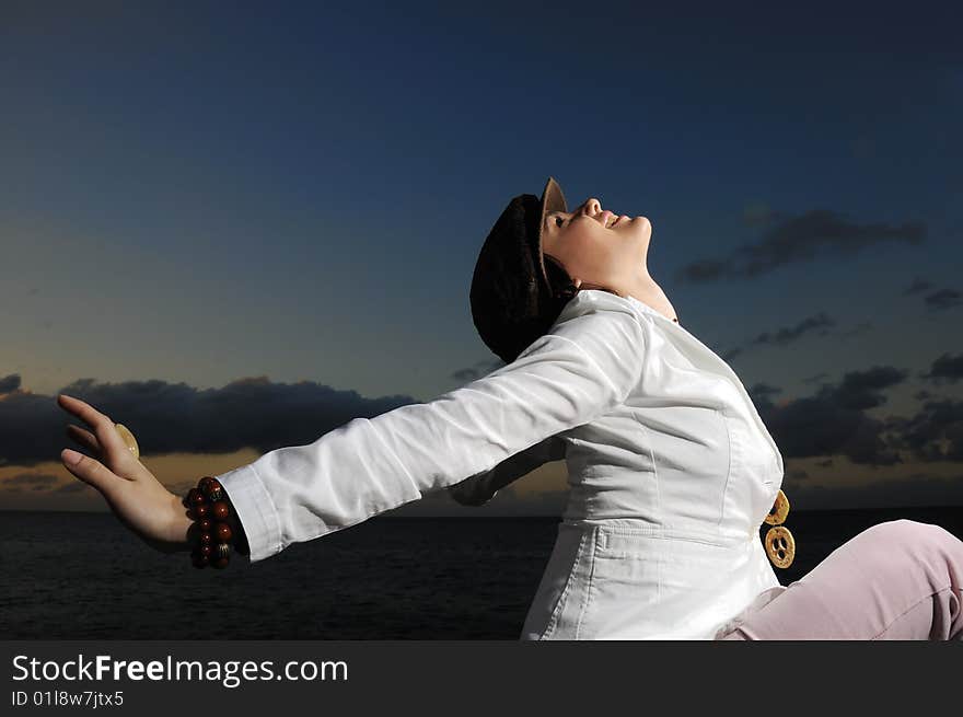 Portrait of young fashion woman with happy expression outdoors. Portrait of young fashion woman with happy expression outdoors