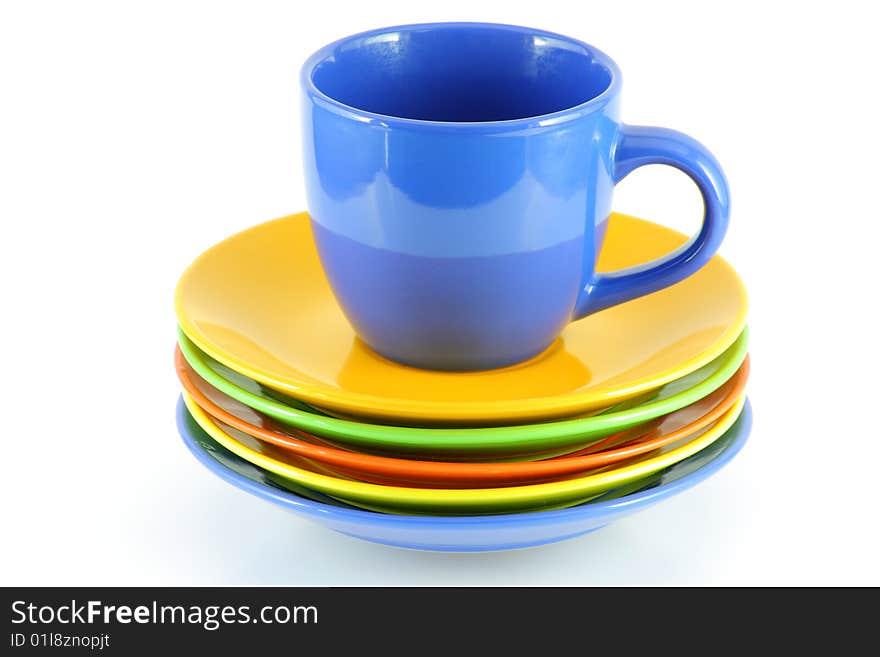 Blue cup, isolated over white board