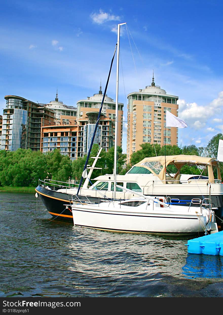 Many yachts on the river