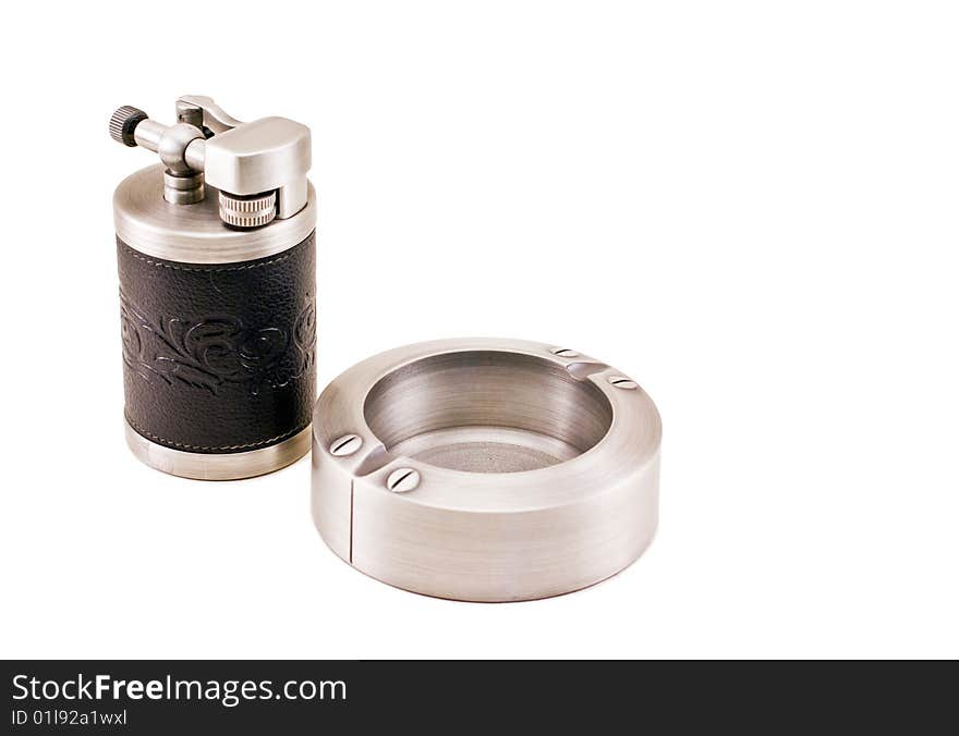 Stylish metallic ashtray and lighter. Stylish metallic ashtray and lighter