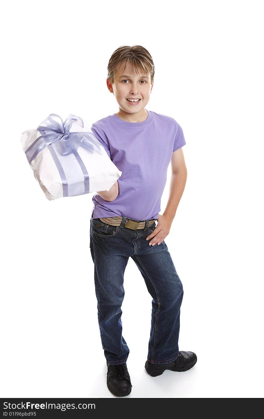 Young Boy Holding Present