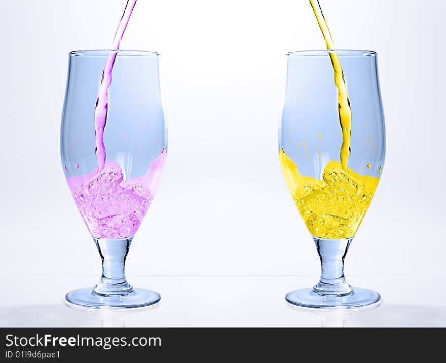 Two wine glasses with poured water. Two wine glasses with poured water