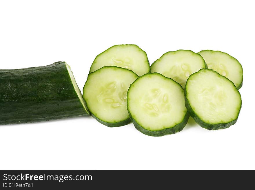 Cucumber and slices isolated on white background