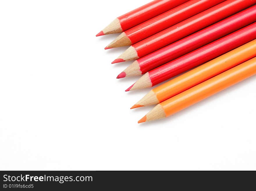 Crayons on the white background