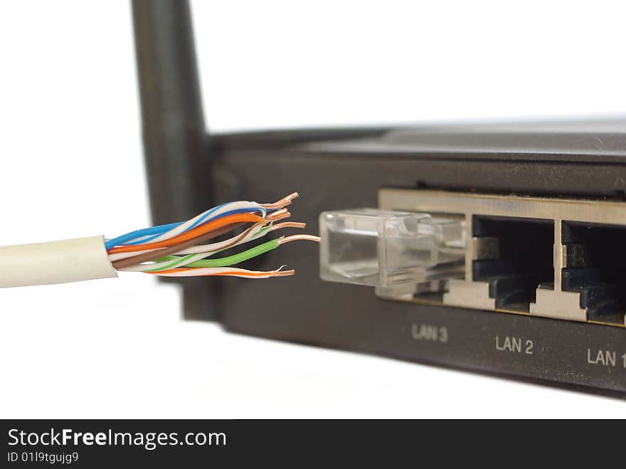 Connector and cable internet on white background