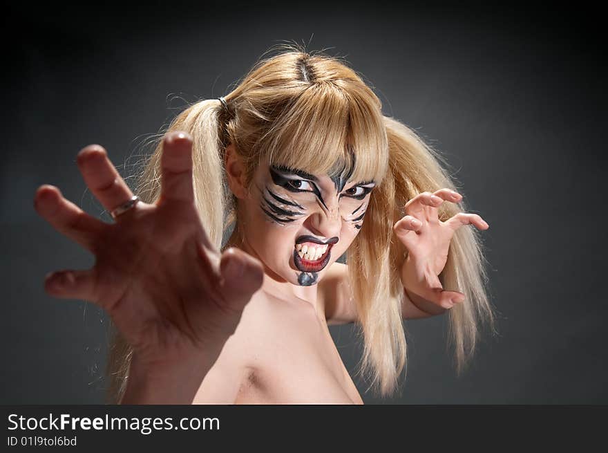 A girl showing teeth