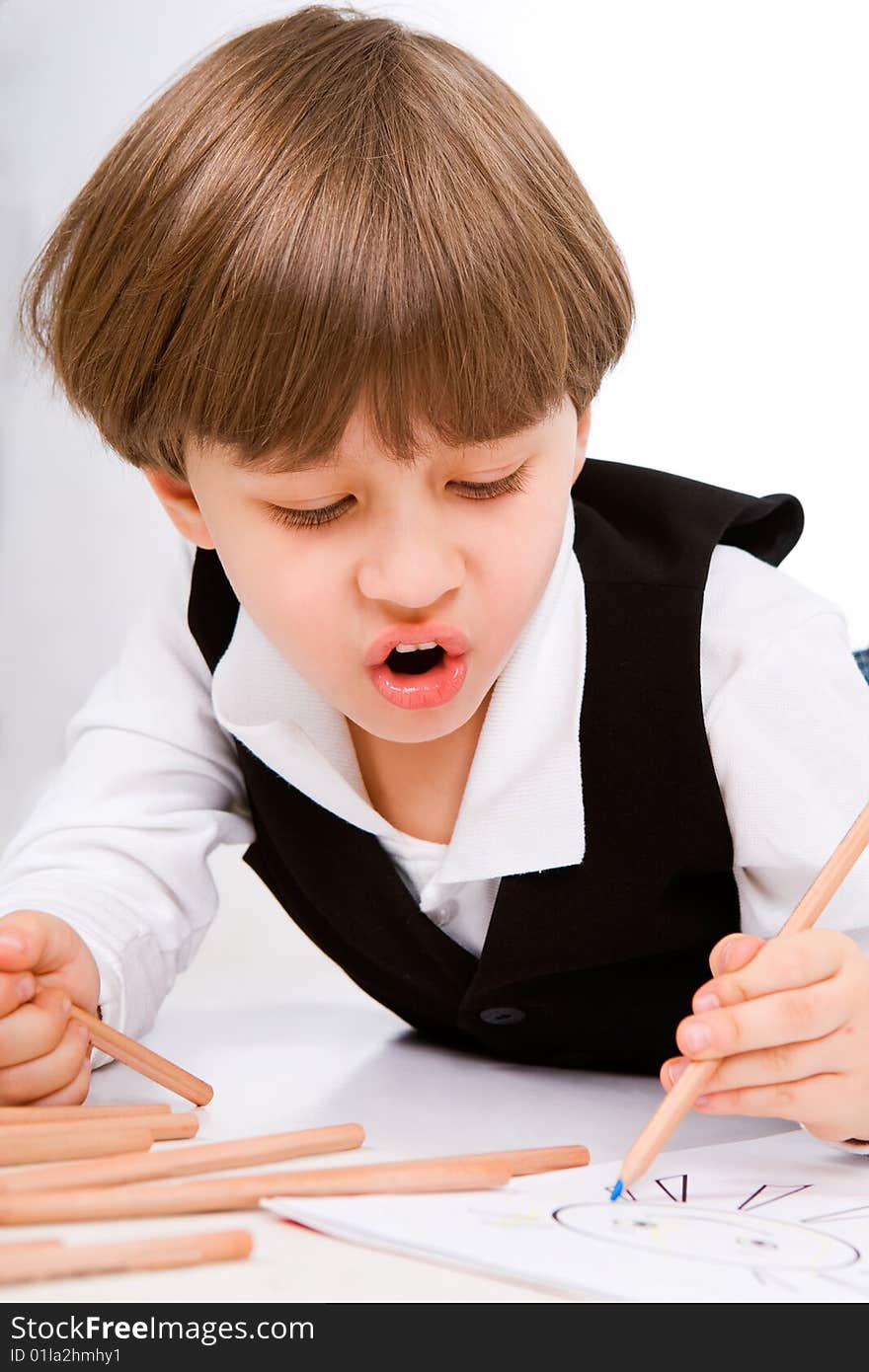 Adorable Little Boy With Pencil