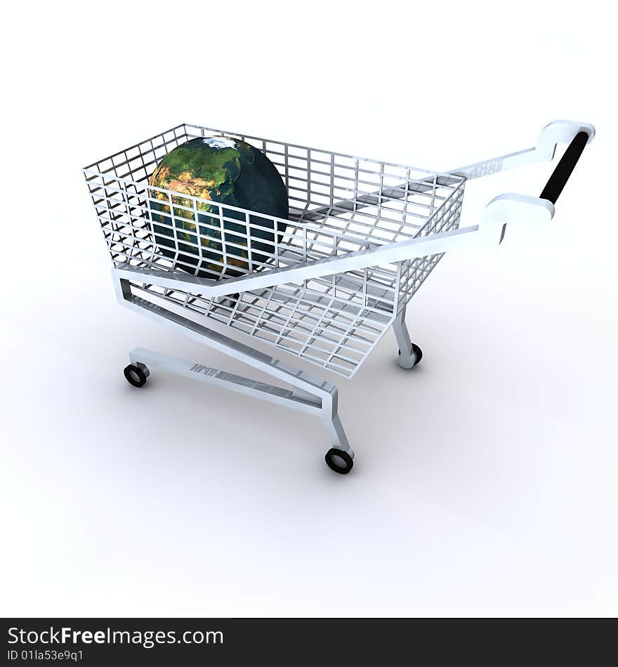 Shopping cart with globe in the trolley