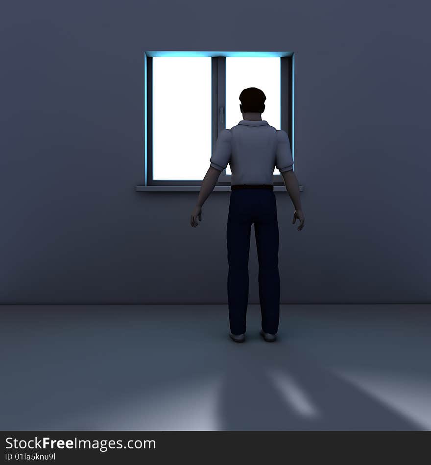 Man looking outside through a window. Man looking outside through a window