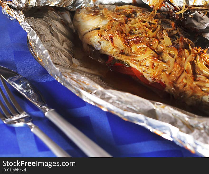 Hot Fish Dishes - Carp with Vegetable in Foil