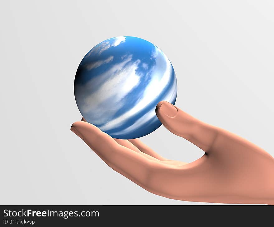 Human hand holding a small defenseless planet