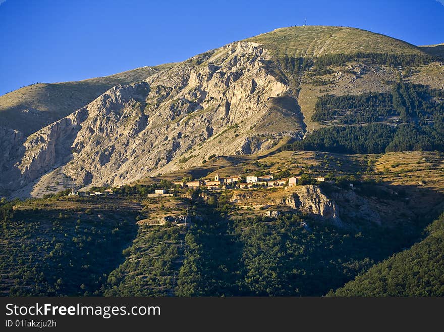 Panoramic View of the village of Prezza in the province of l'Aquila