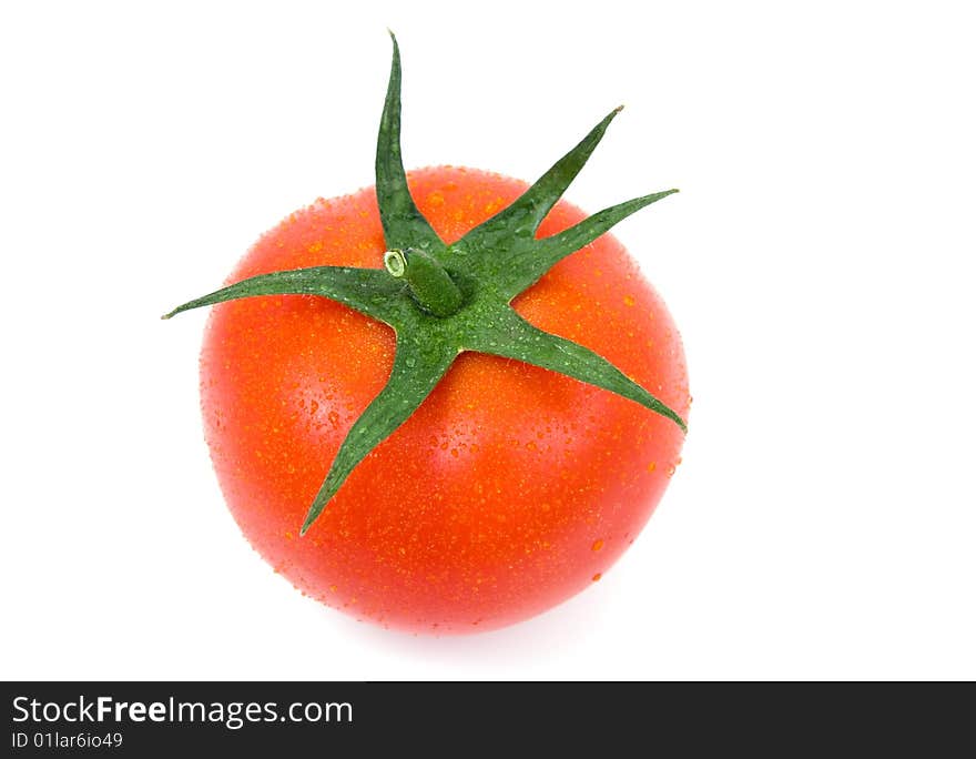 Tomato with water drops on isolated. Tomato with water drops on isolated