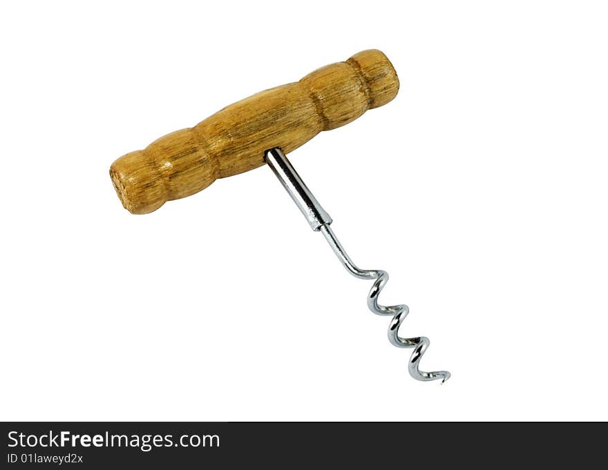 Corkscrew for opening bottles on a white background isolated. Corkscrew for opening bottles on a white background isolated