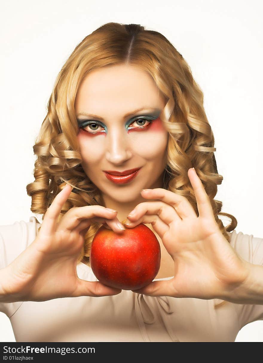 Young blonde with fruits