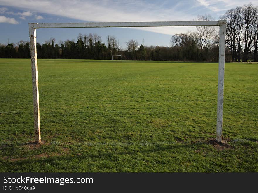 Goal posts in a park football pitch.