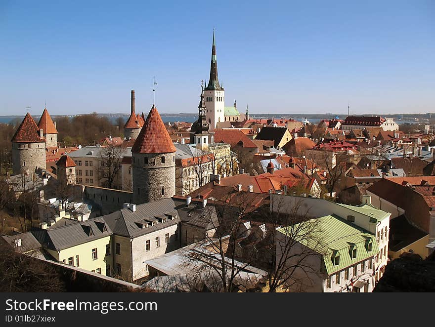 View of Tallinn with red and brown rooves. View of Tallinn with red and brown rooves