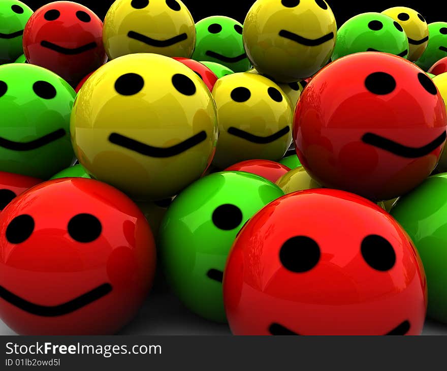 Abstract 3d illustration of colorful smileys heap