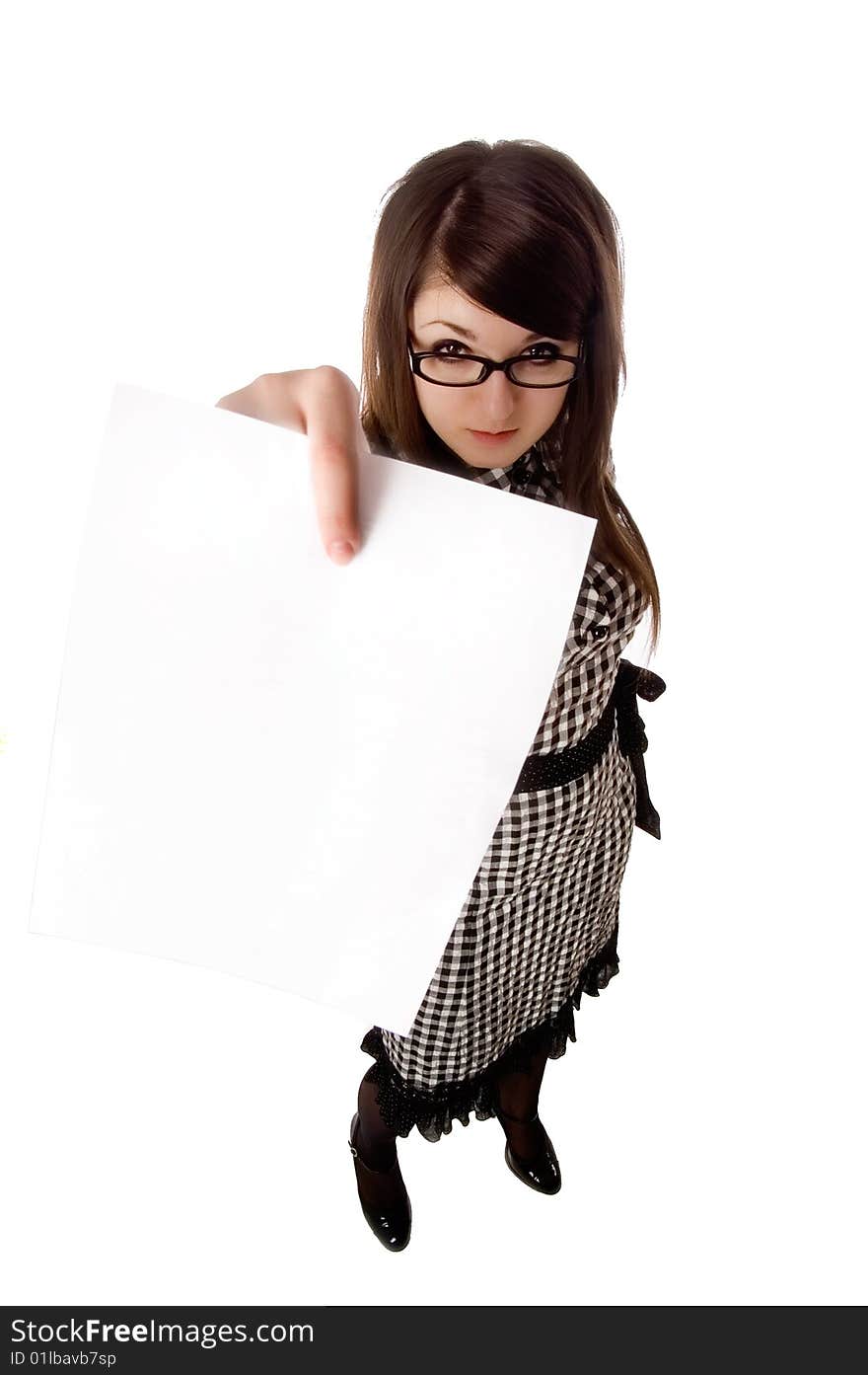 Buisiness woman holding up a blank clipboard