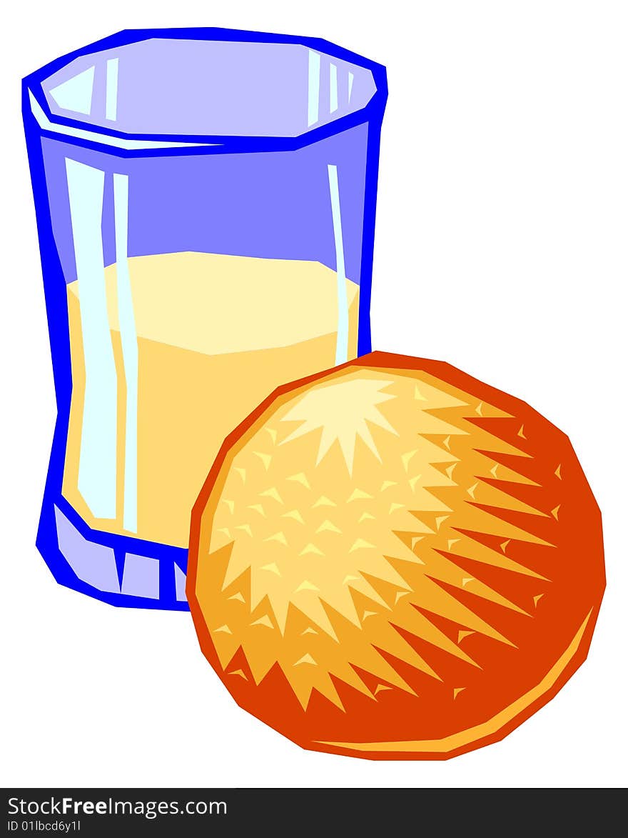 Ilustration of a glass of orange juice on a white background