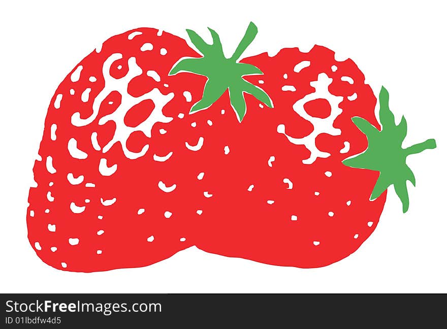 Illustration of a still life of strawberries on a white background