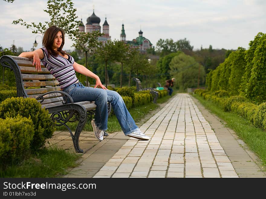 Girl On Bench In The Park