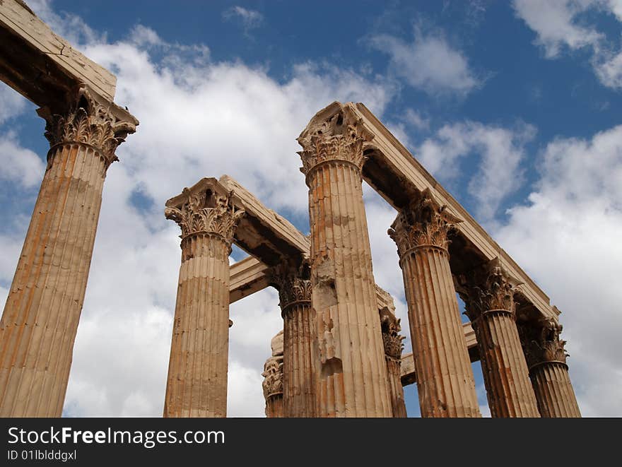 The columns and capitals that make up the remains of the temple of the Olympian Zeus, Athens, Greece. The columns and capitals that make up the remains of the temple of the Olympian Zeus, Athens, Greece