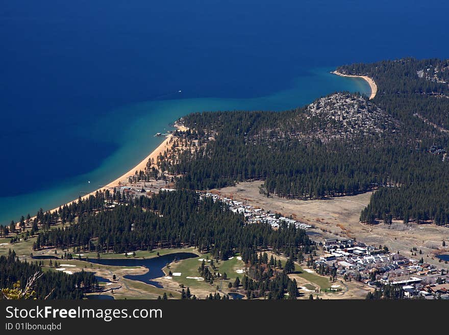 Lake tahoe in spring with snow