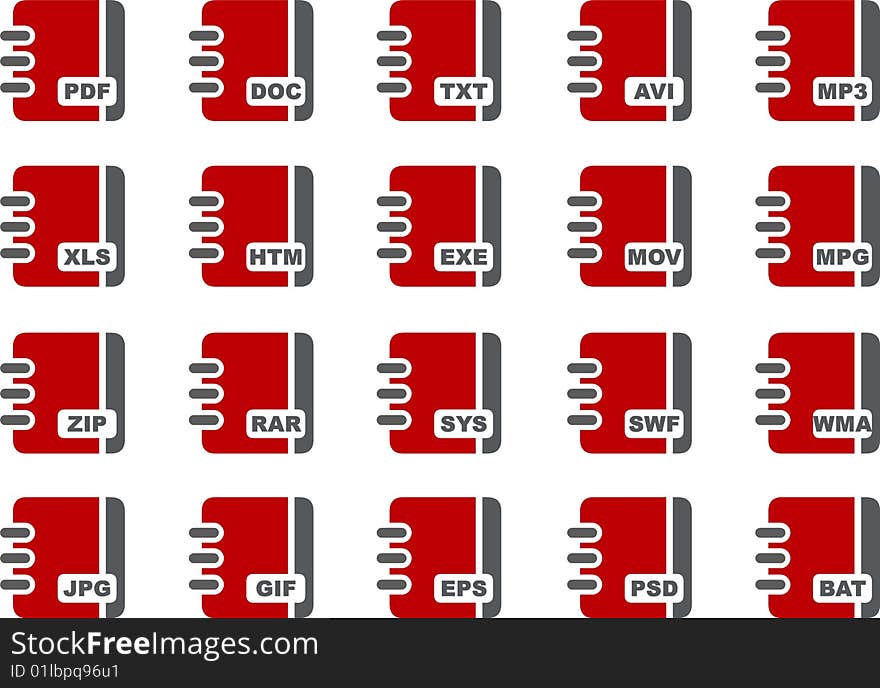 Vector icons pack - Red Series, document collection. Vector icons pack - Red Series, document collection