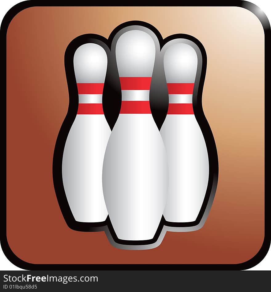 Close up picture of three bowling pins on a brown background. Close up picture of three bowling pins on a brown background.