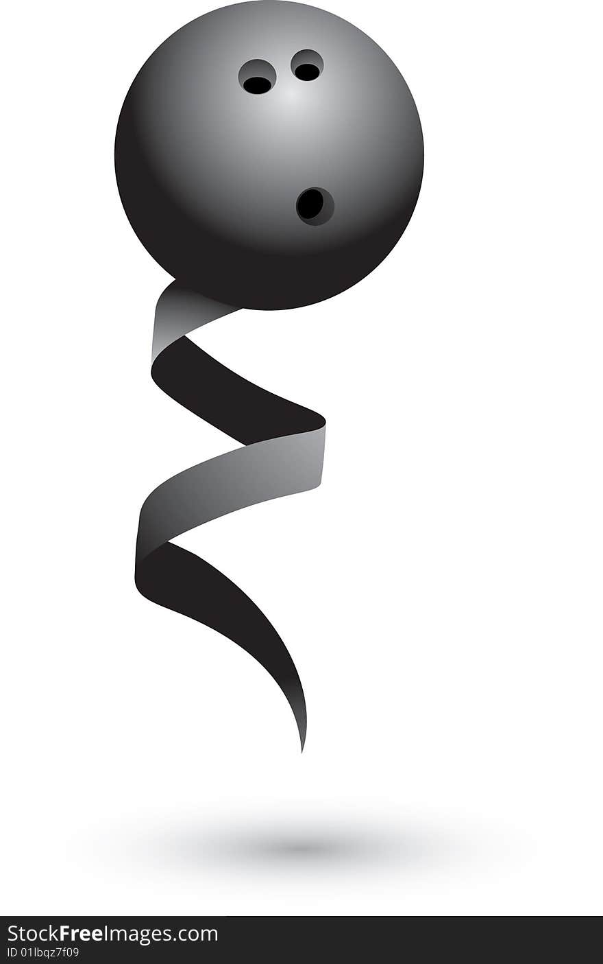 Bowling ball attached to a black ribbon. Bowling ball attached to a black ribbon