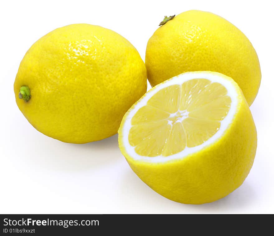 Fresh yellow lemons isolated over white with clipping path