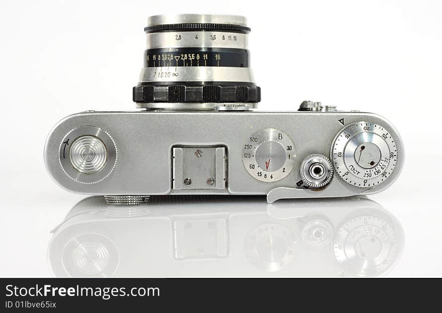 Old viewfinder  photo camera isolated on white