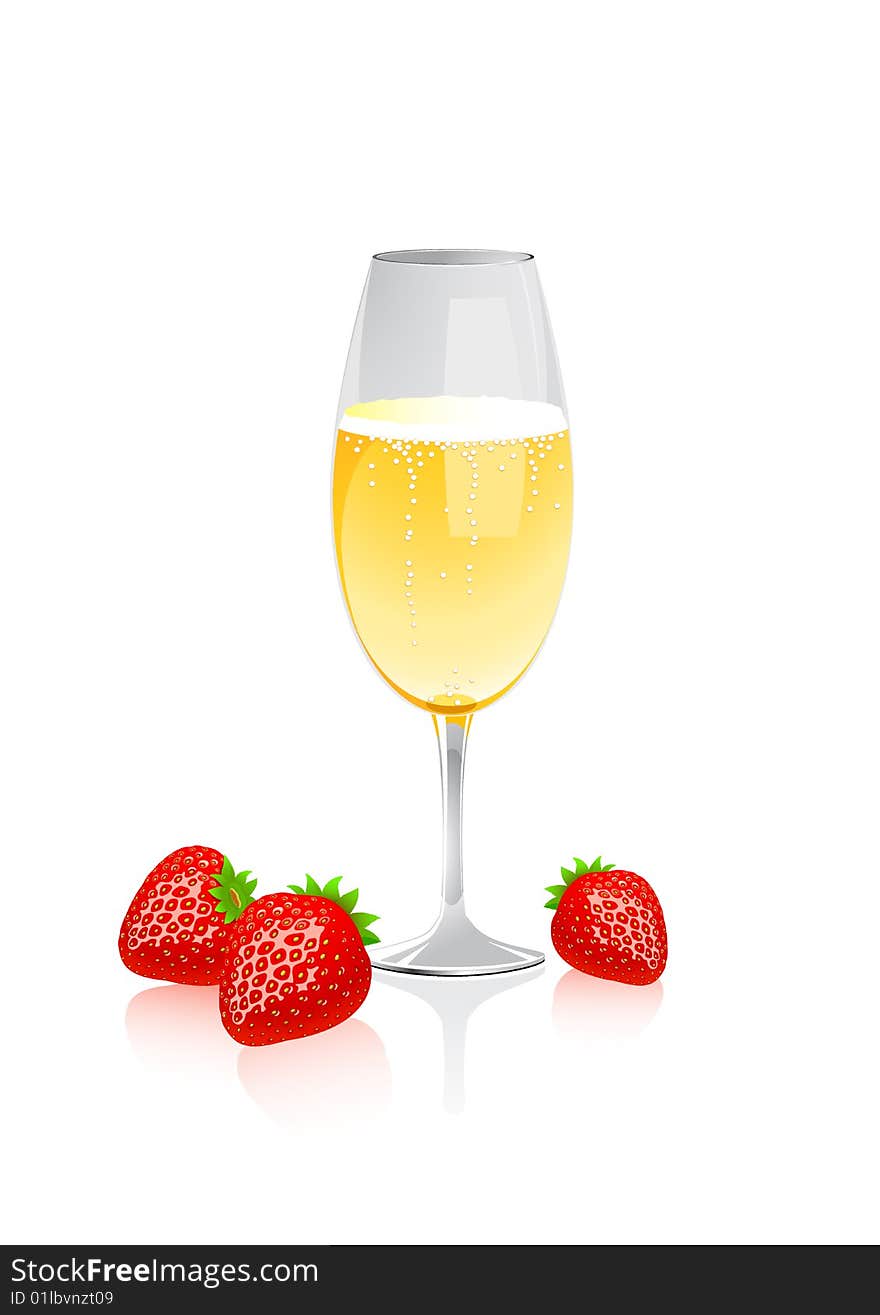 Illustration of champagne and strawberry