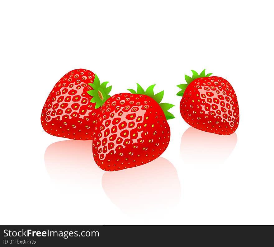 Illustration of three red strawberries. Illustration of three red strawberries