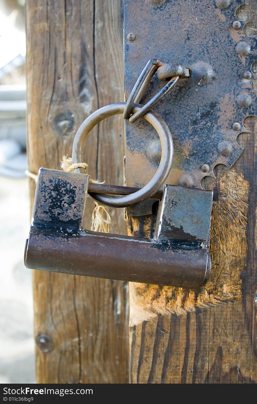 The old-fashioned lock in china,with wood door