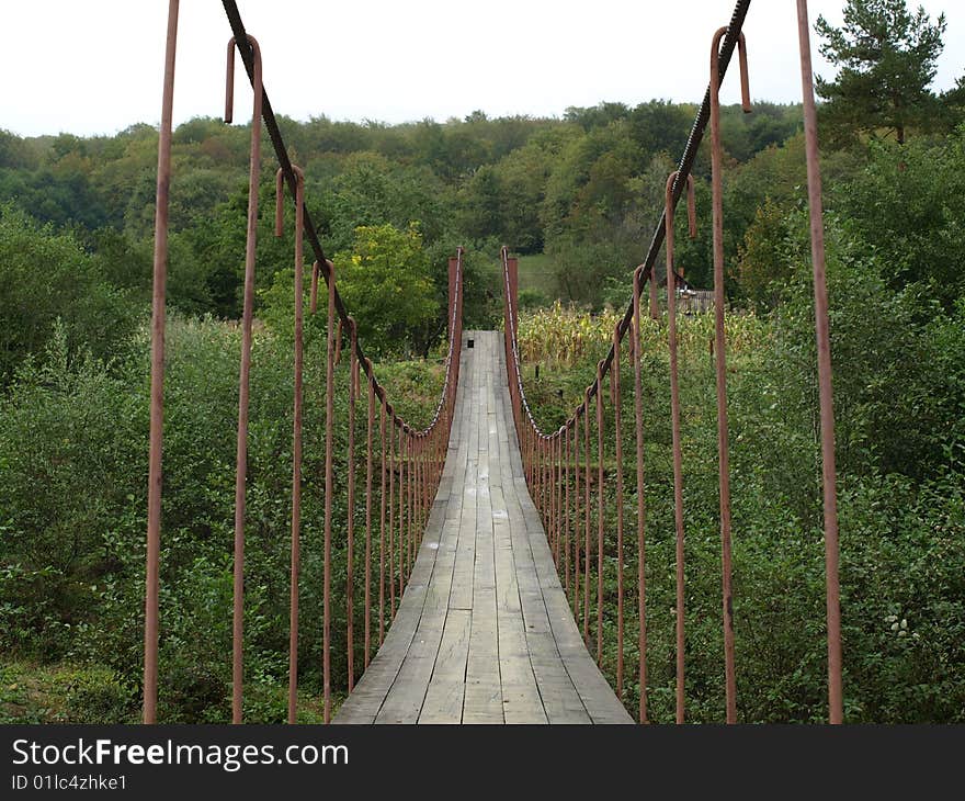 Suspension bridge through the river Small Laba