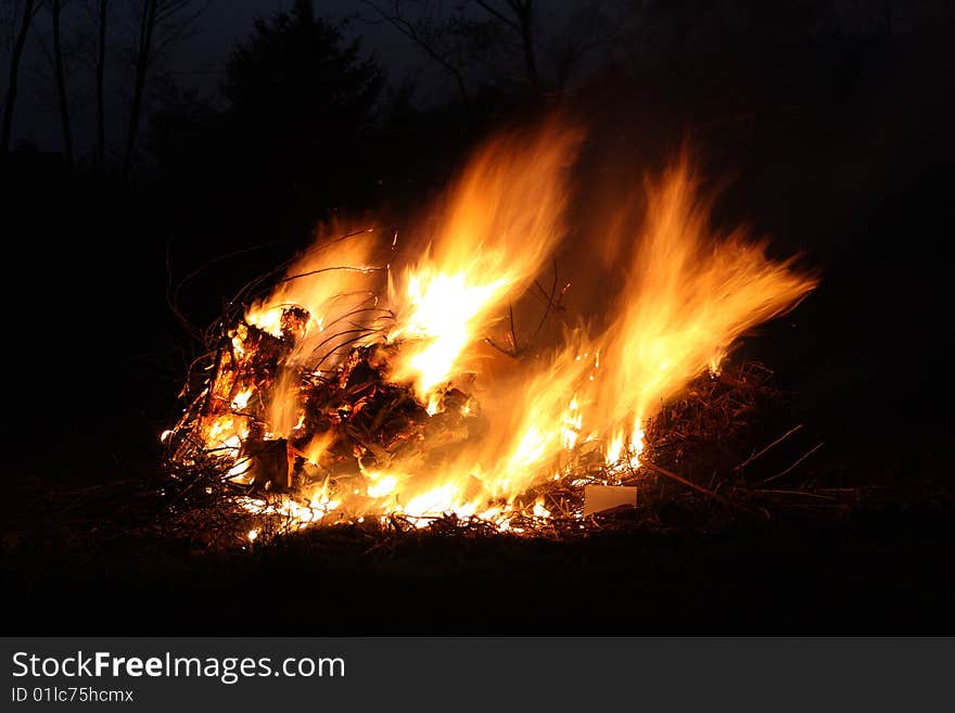 A large bonfire