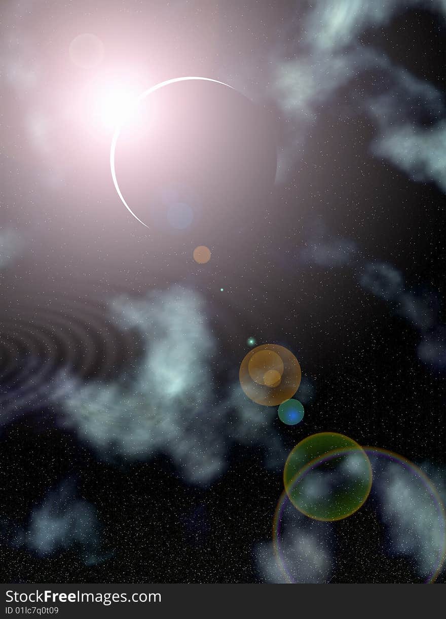 Space abstract background showing lens flare from sun. Space abstract background showing lens flare from sun