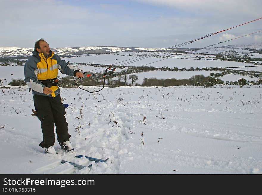 Kite skiing on Dartmoor, Devon