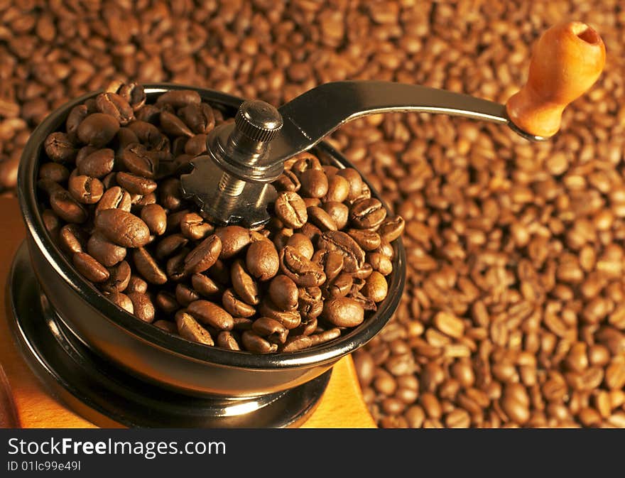 coffee in the coffee grinders, close-up