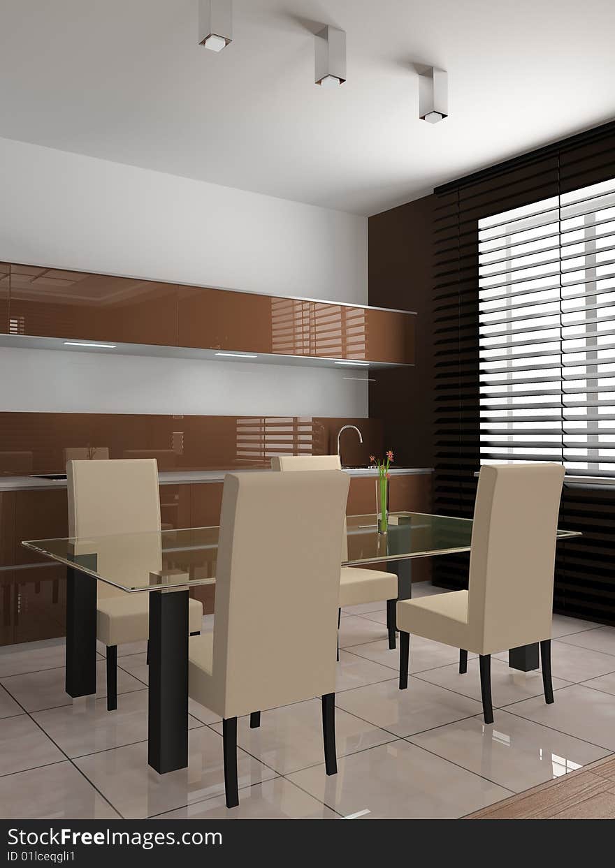 Modern interior of dining room 3D