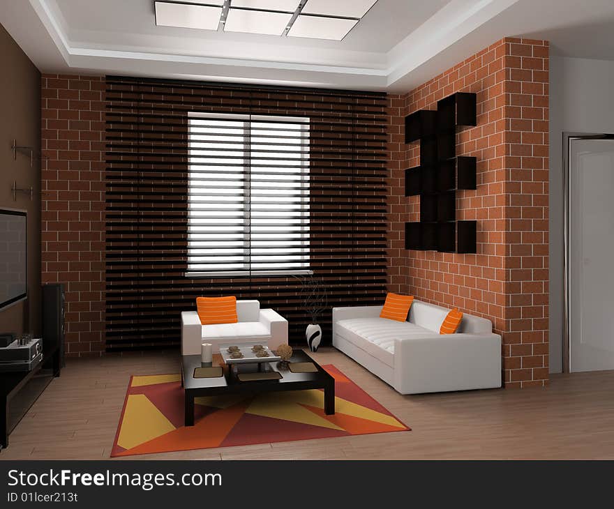 Modern interior of living room 3D