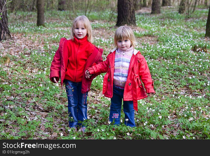 Young girlfriend walk in the woods