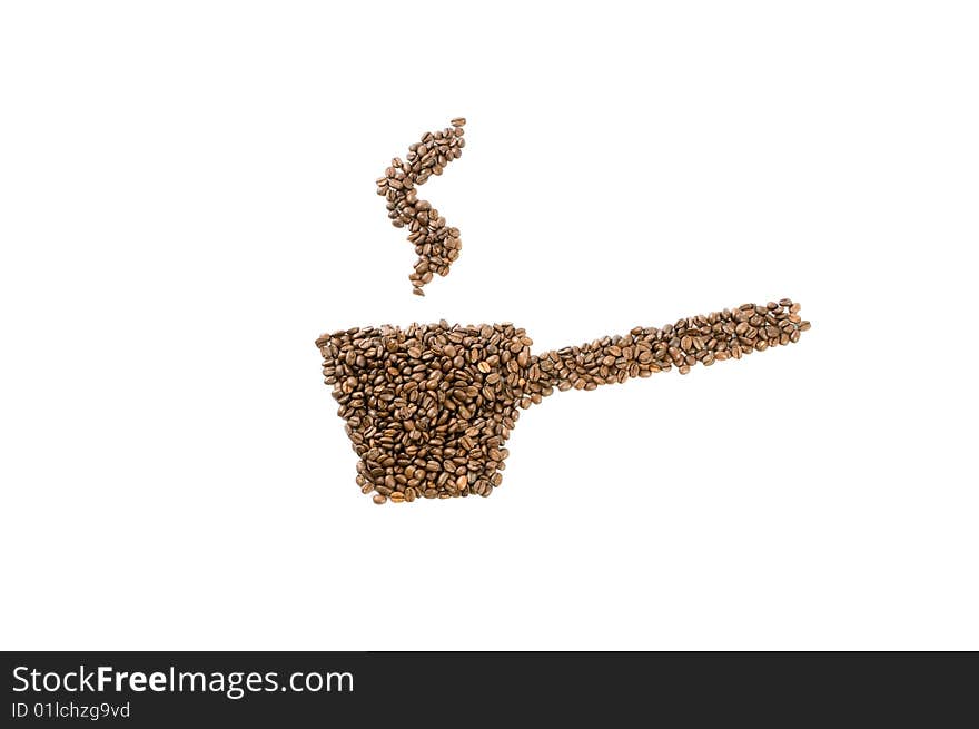 Coffee pot made of coffee beans isolated on white