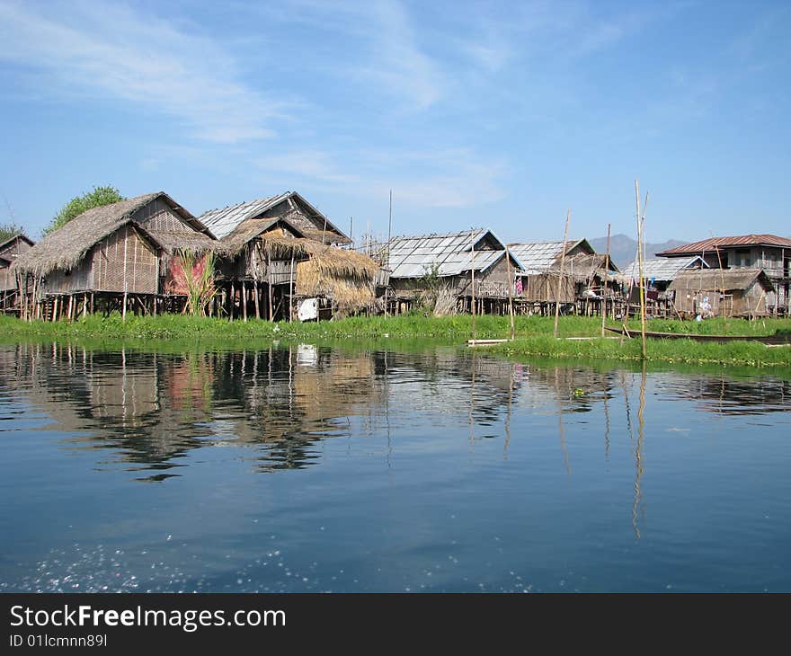 Village huts in the lake