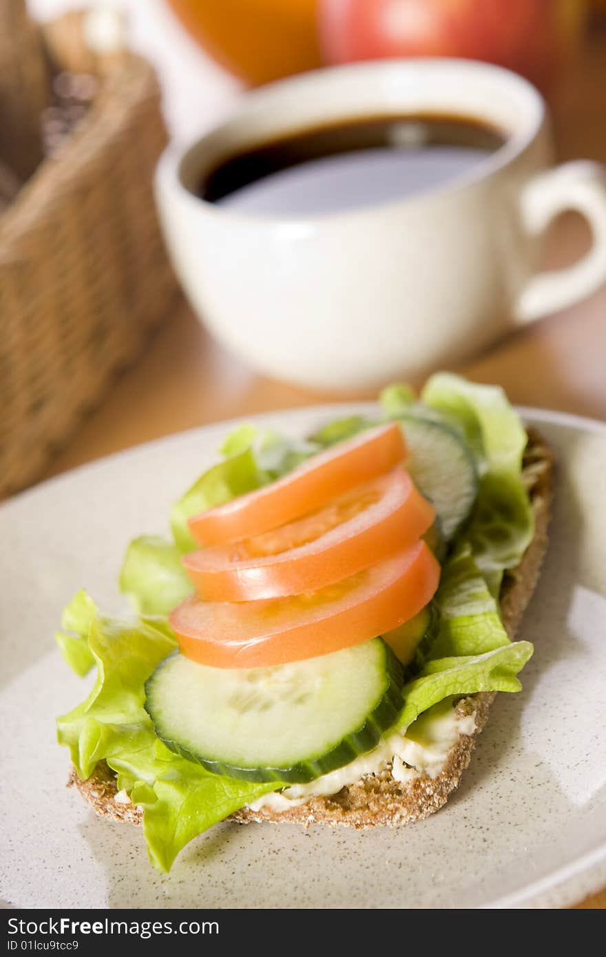 Sandwich with tomato and salad close up. Sandwich with tomato and salad close up